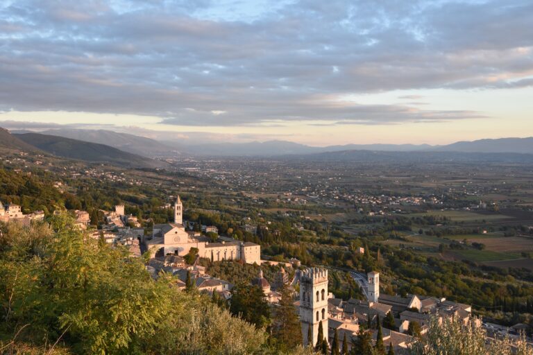Assisi and plains to the south, Perugia, Italy. Viewed from Rocca Maggiore.