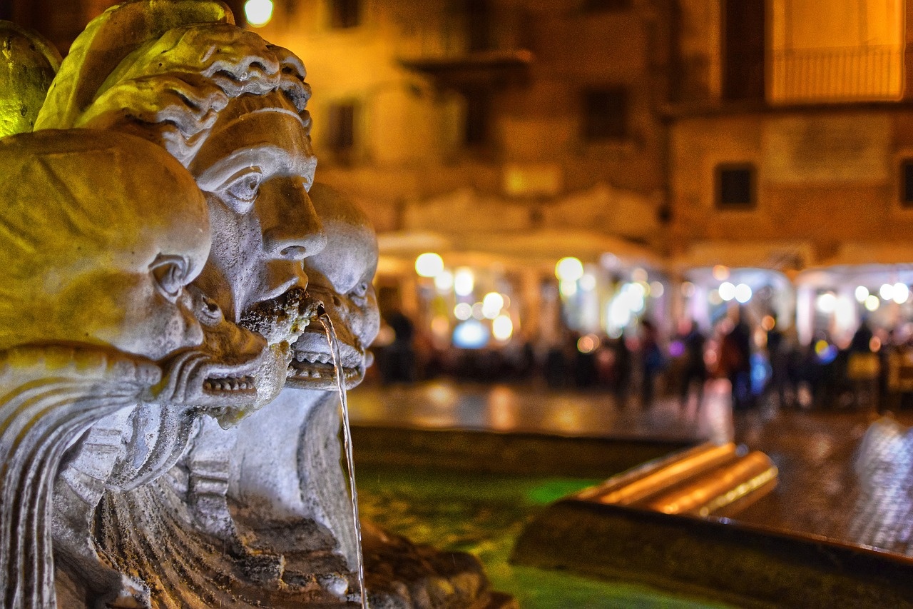 moor fountain, rome, fontana del moro, piazza navona, italy, neptune, sculpture, dolphin, europe, tourism, night, tourist, city, rome, rome, rome, rome, rome, dolphin