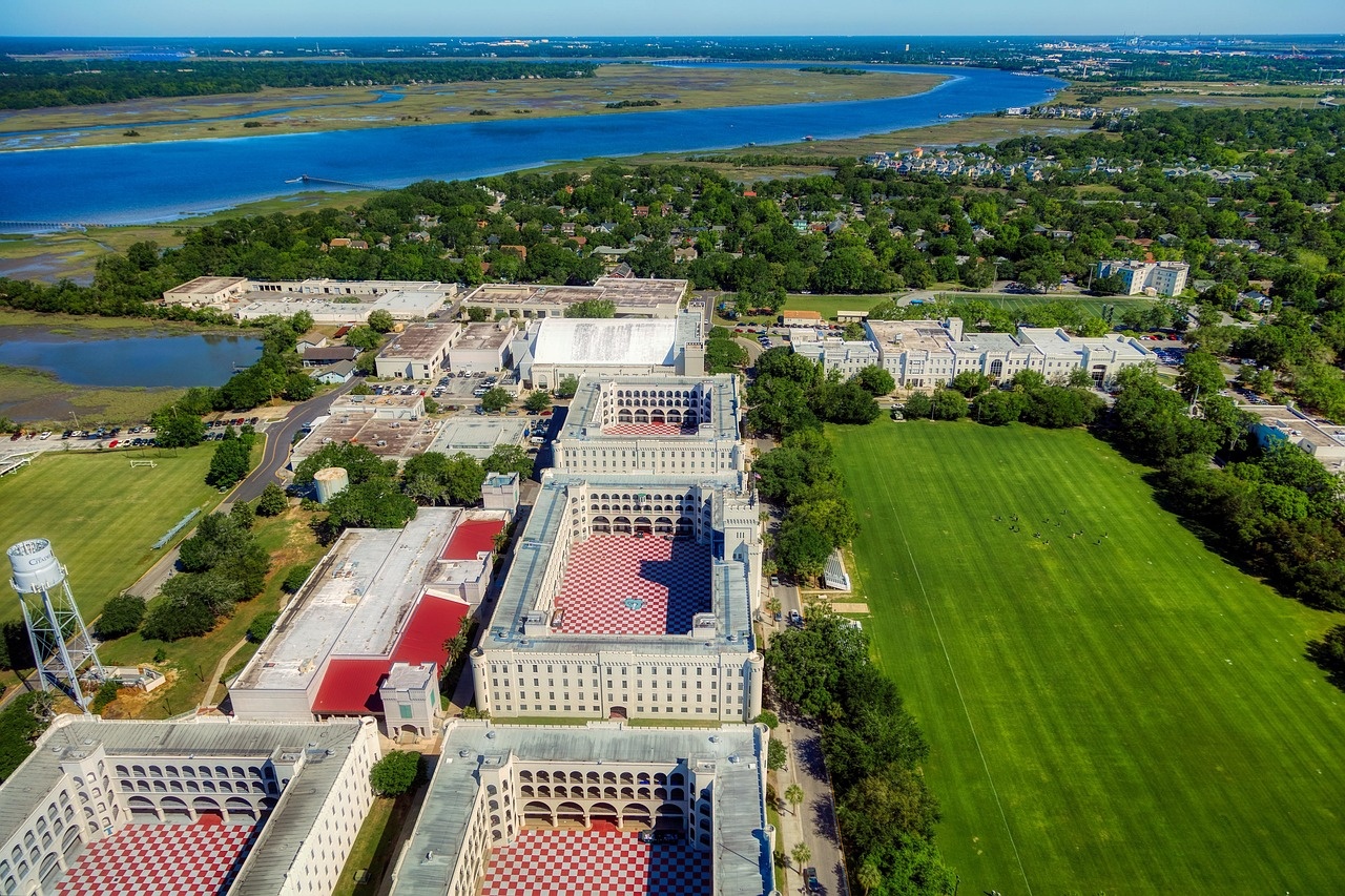 the citadel, military academy, landmark, historic, aerial view, buildings, campus, schools, universities, colleges, river, landscape, scenic, hdr, south carolina, america, charleston, military academy, south carolina, south carolina, south carolina, south carolina, south carolina, charleston, charleston, charleston