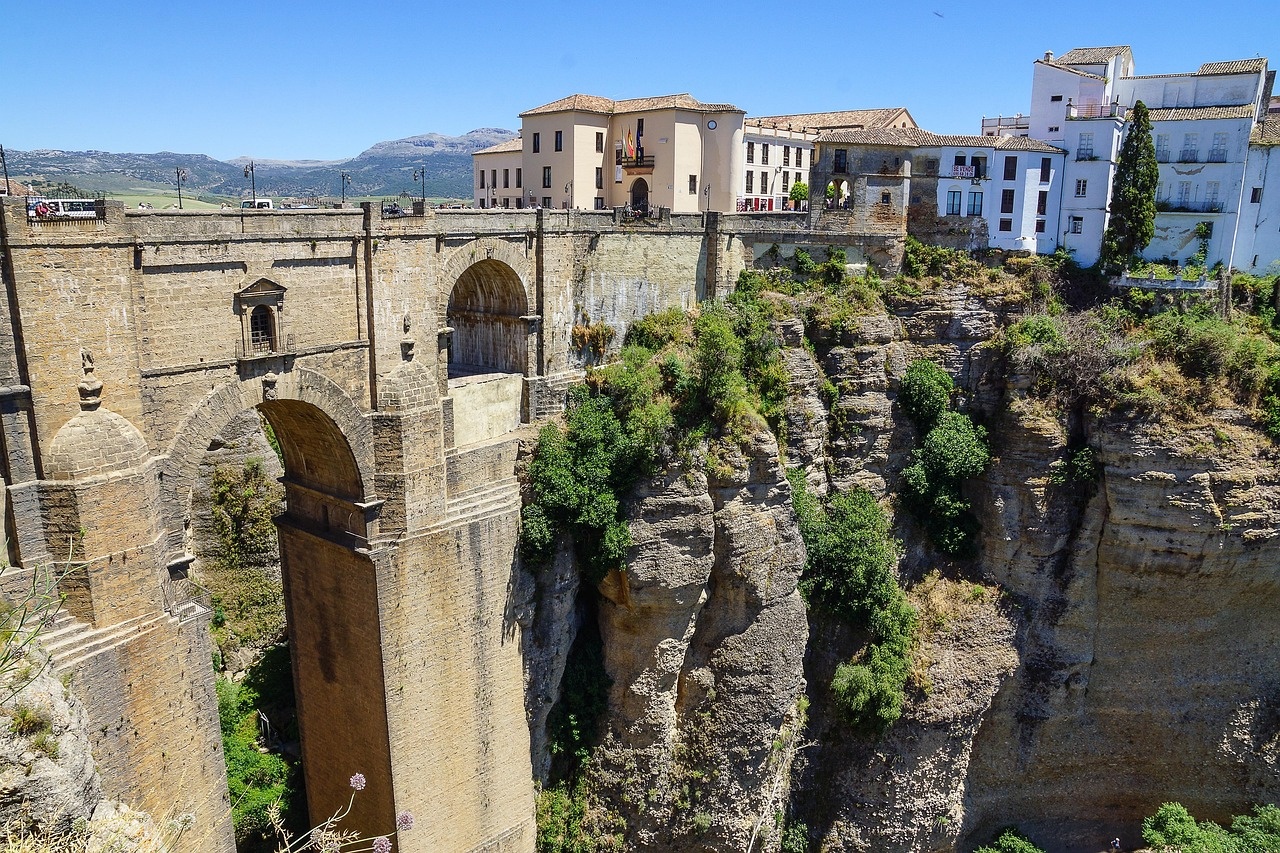 spain, ronda, andalusia, canyon, sunshine, flower, bull fighting, bull, beautiful flowers, arena, heaven, blue, poet, rielke, nature, flower background, flower wallpaper, clouds, sea, vacations