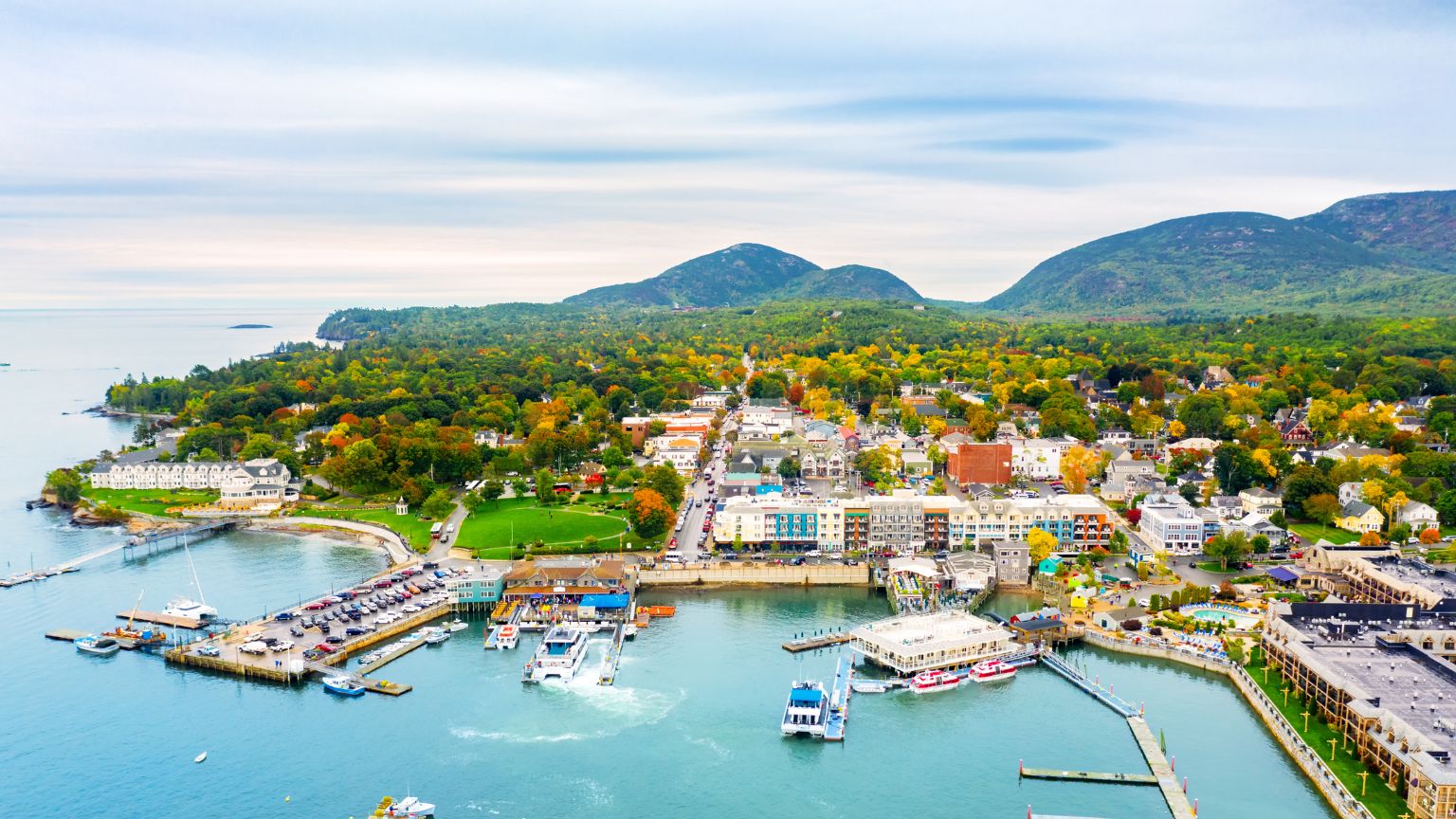water buildings mountains Bar Harbour
