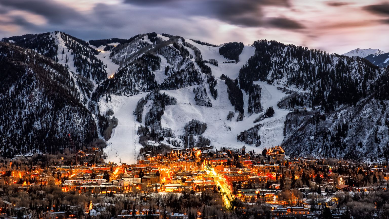 mountains city lights aspen
