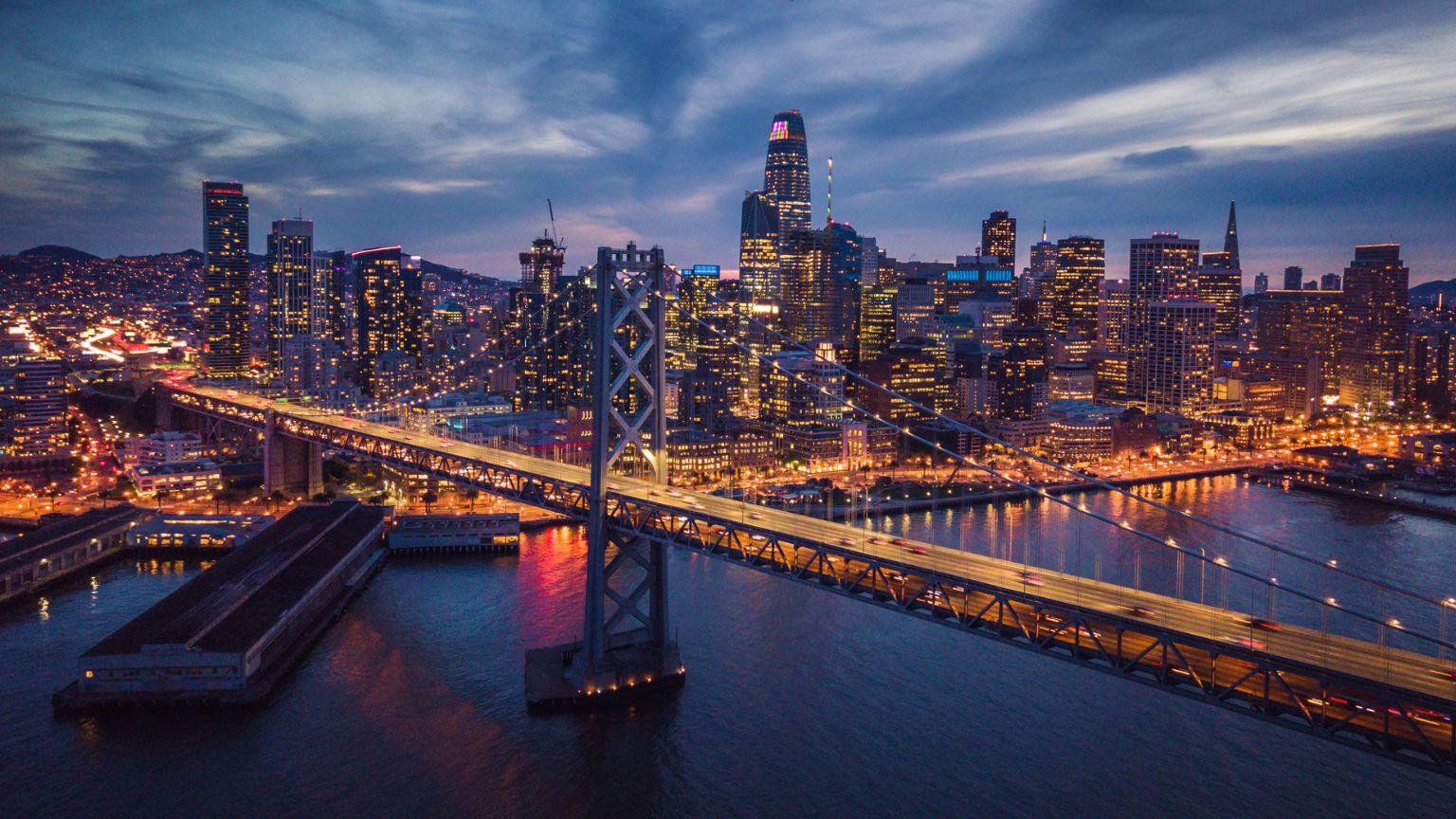 Golden Gate Bridge Nighttime Lights San Francisco Skyline
