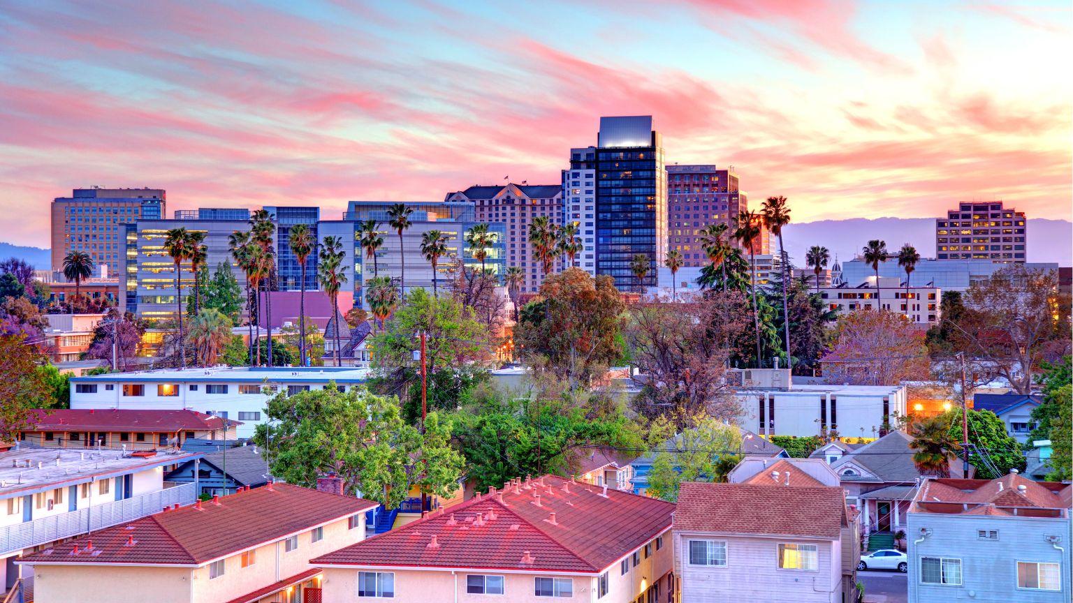 San Jose California Skyline Houses Trees Buildings