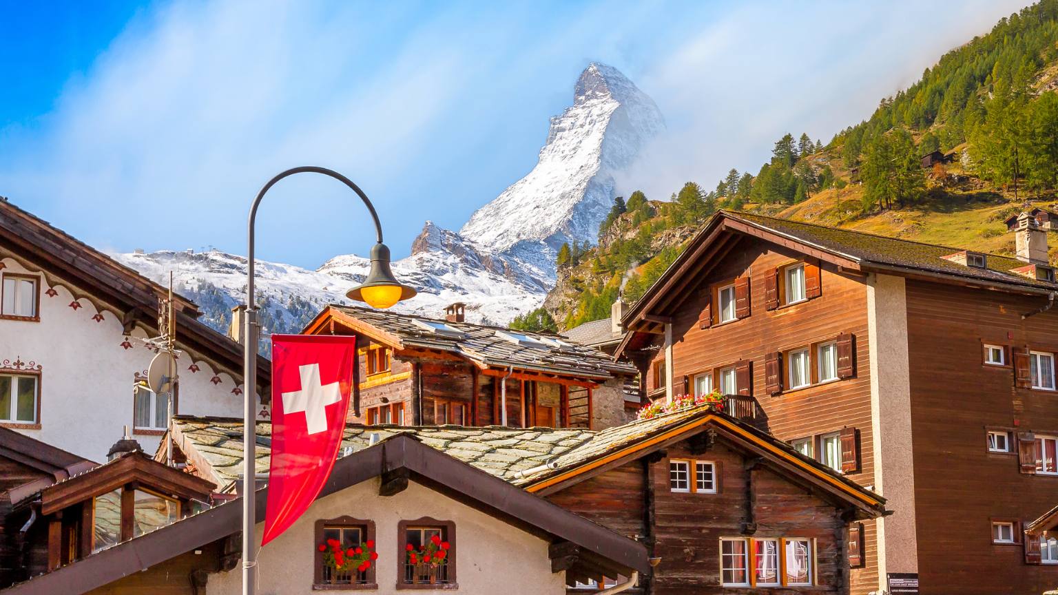 Switzerland mountain swiss flag village