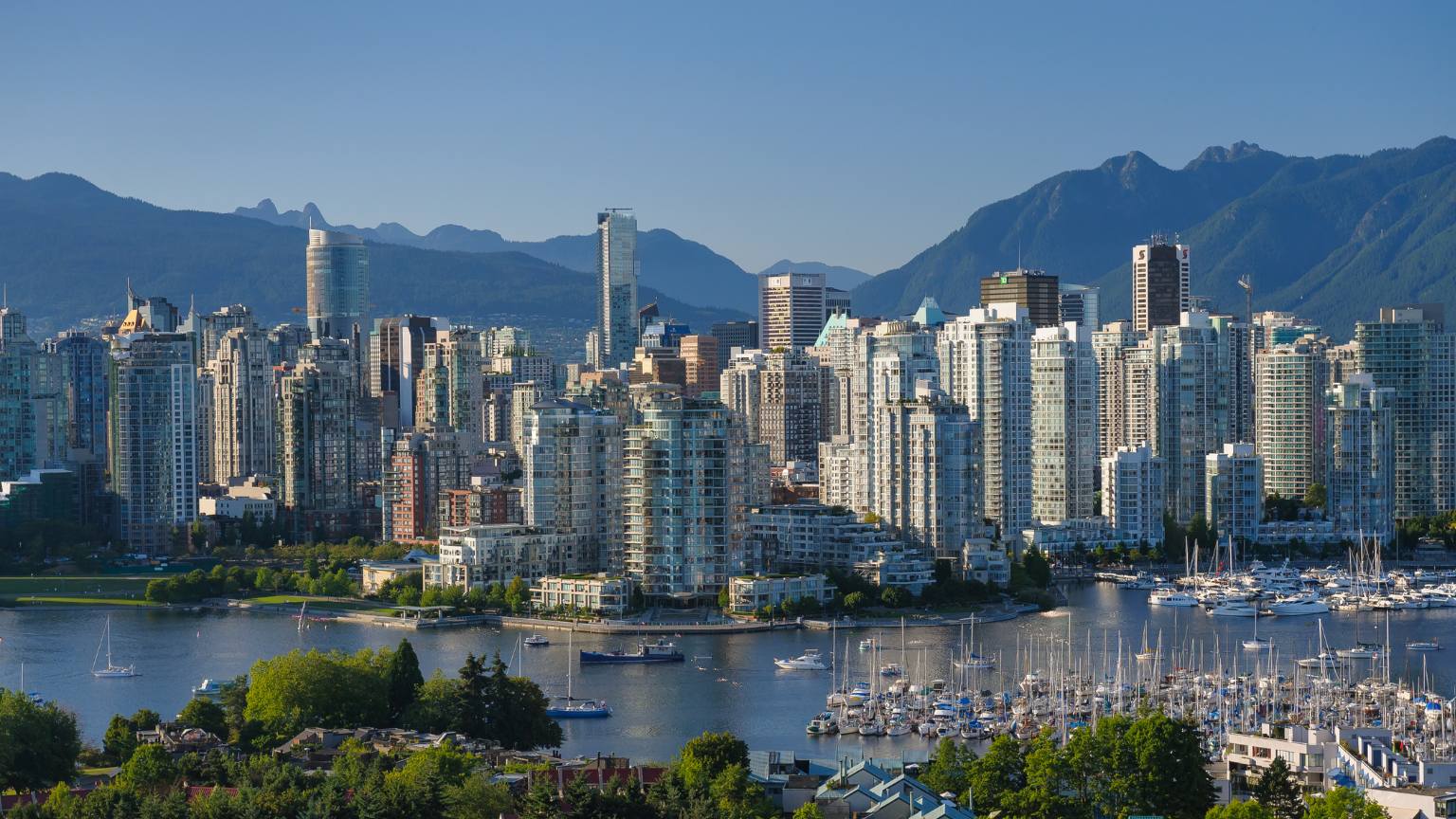 vancouver skyline city boats buildings