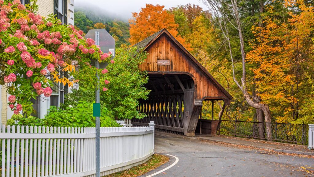 woodstock vermont street view bridge trees 