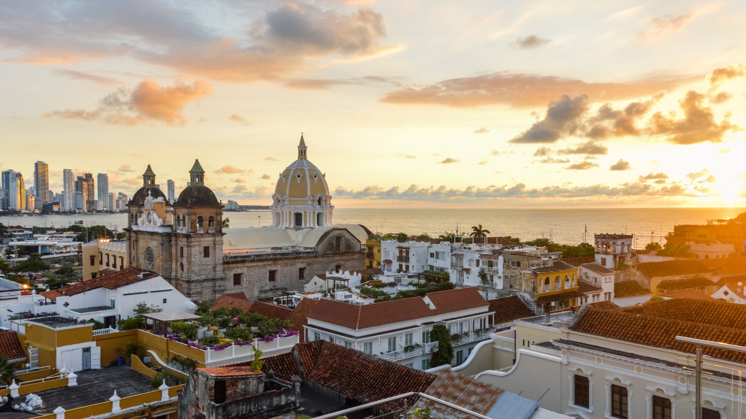 Cartagena Colombia Sunset Church Town Coast Beach Water